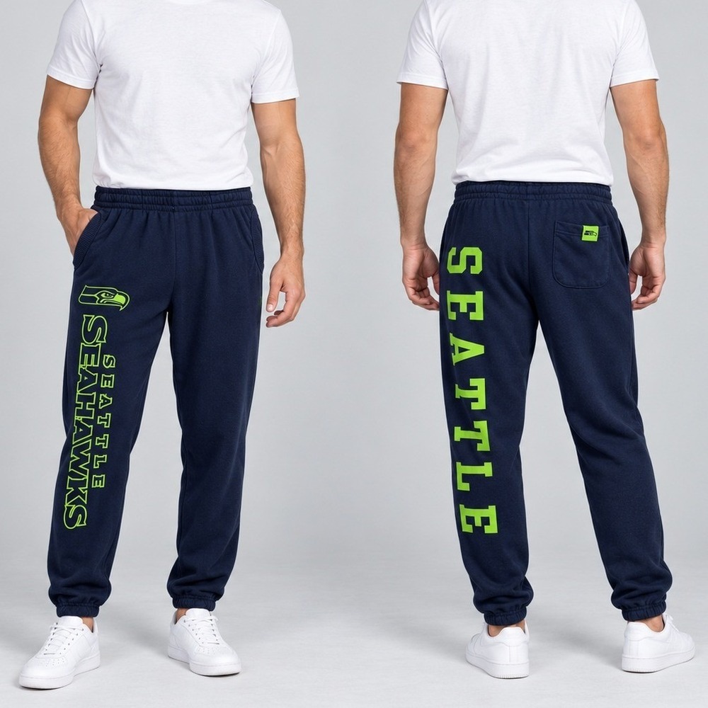 NFL Team Apparel Seattle Seahawks Sweatpants Mens L Navy Blue Graphic Fleece